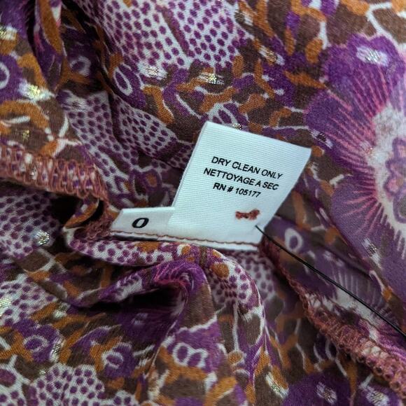 ULLA JOHNSON Elita Ruffle Long Sleeve Blouse Claret Patchwork Size 0 XS Preowned - Picture 10 of 15